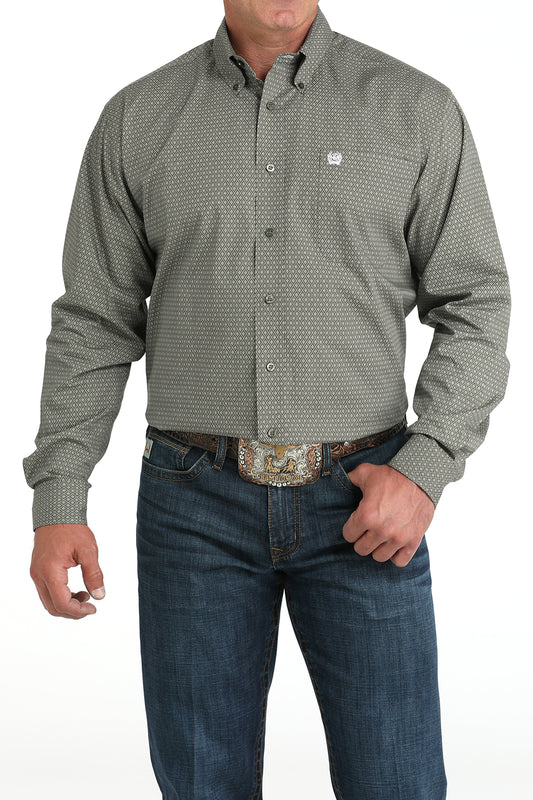 Cinch Men's Long Sleeve Olive Button Down Shirt