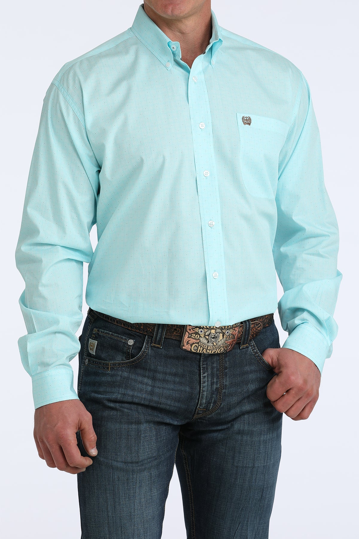 Cinch Men's Classic Fit Button-Down Western Shirt in Blue Geometric Print