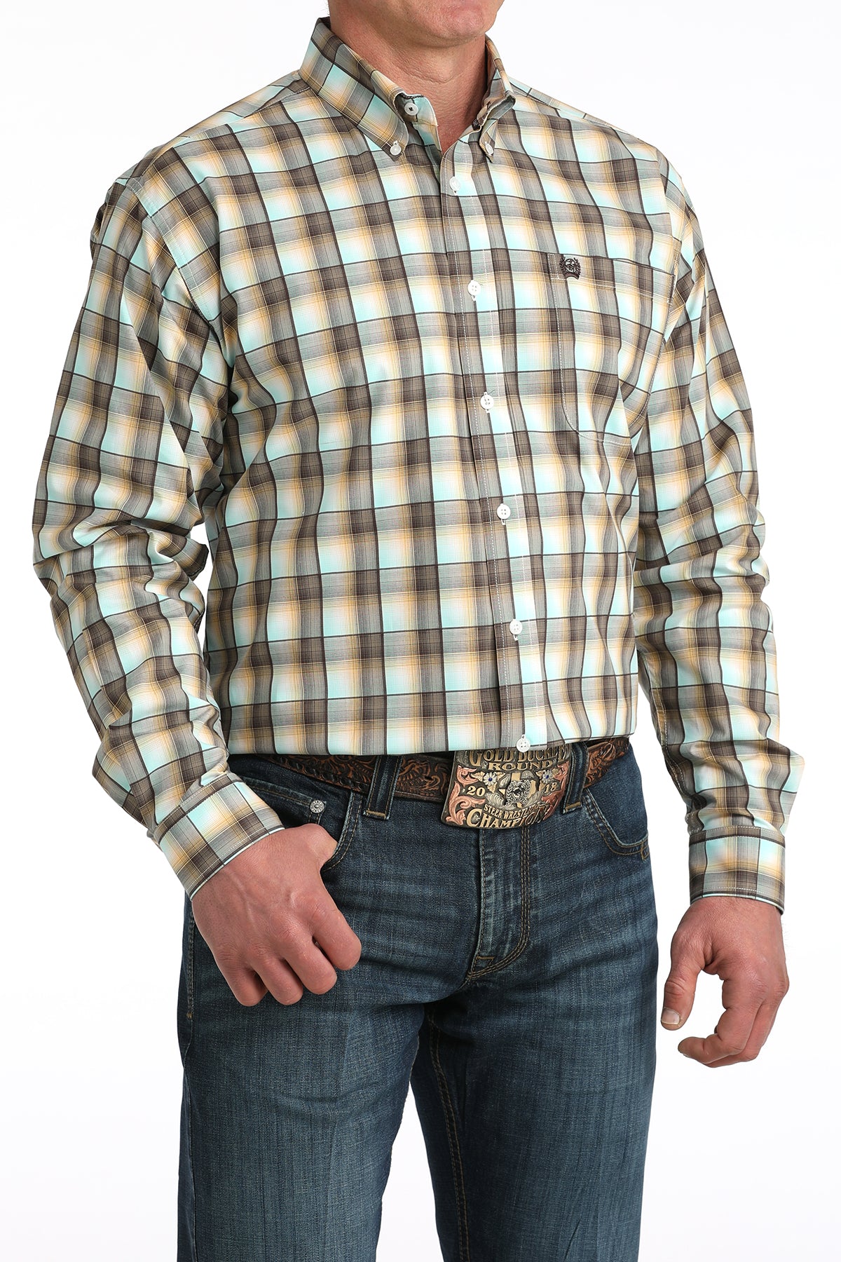 Cinch Men's Classic Fit Button-Down Western Shirt in Multi Plaid