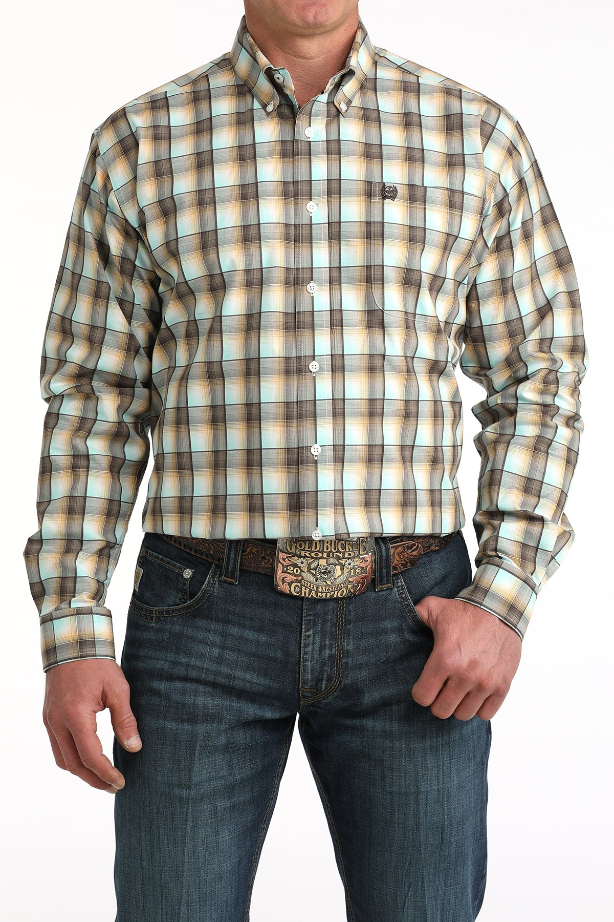Cinch Men's Classic Fit Button-Down Western Shirt in Multi Plaid