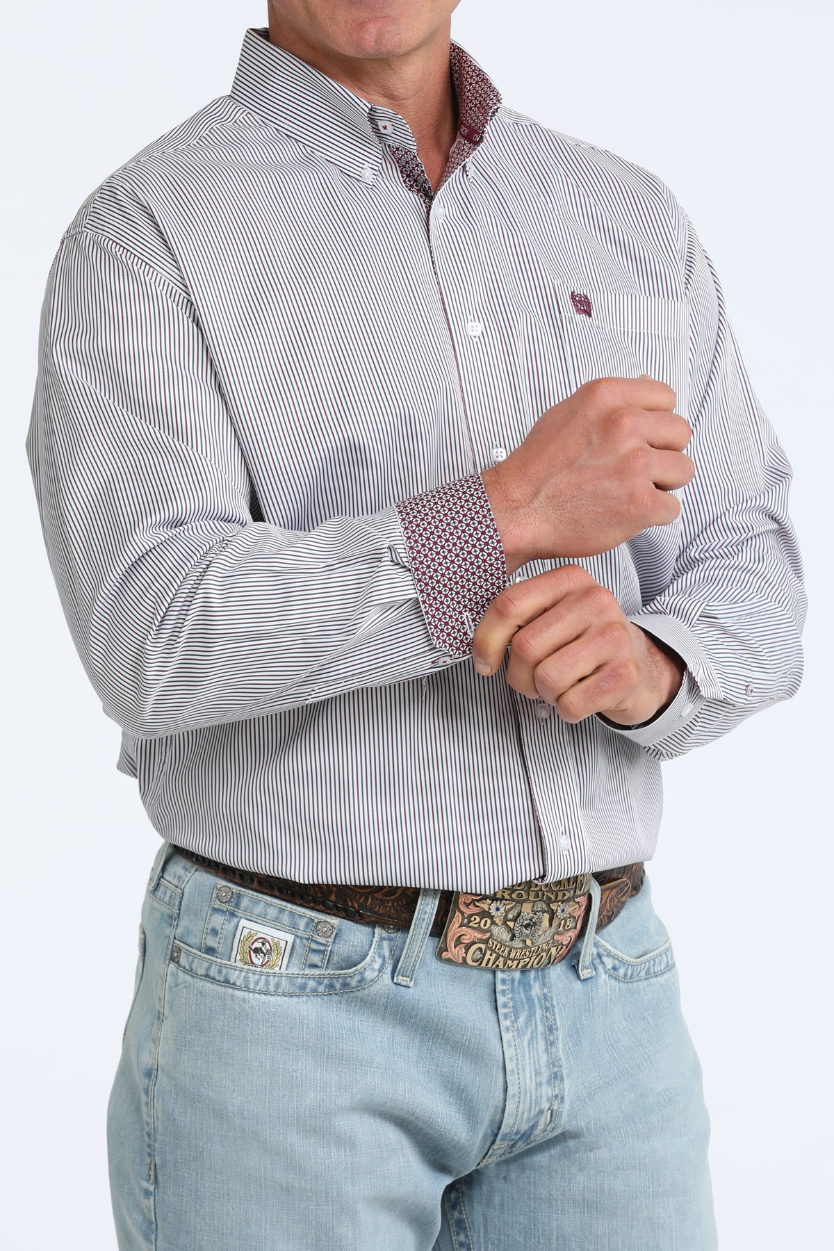 Cinch White Striped Long Sleeve Shirt