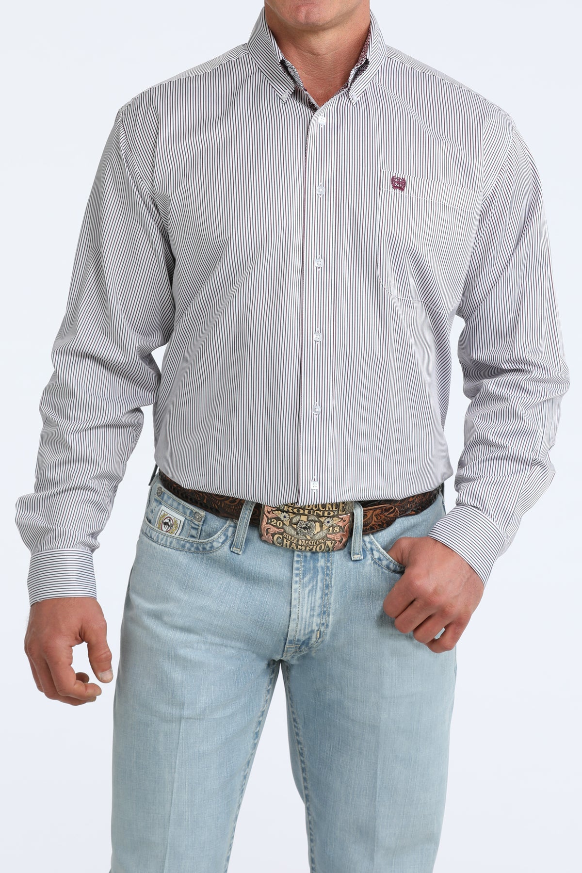Cinch White Striped Long Sleeve Shirt