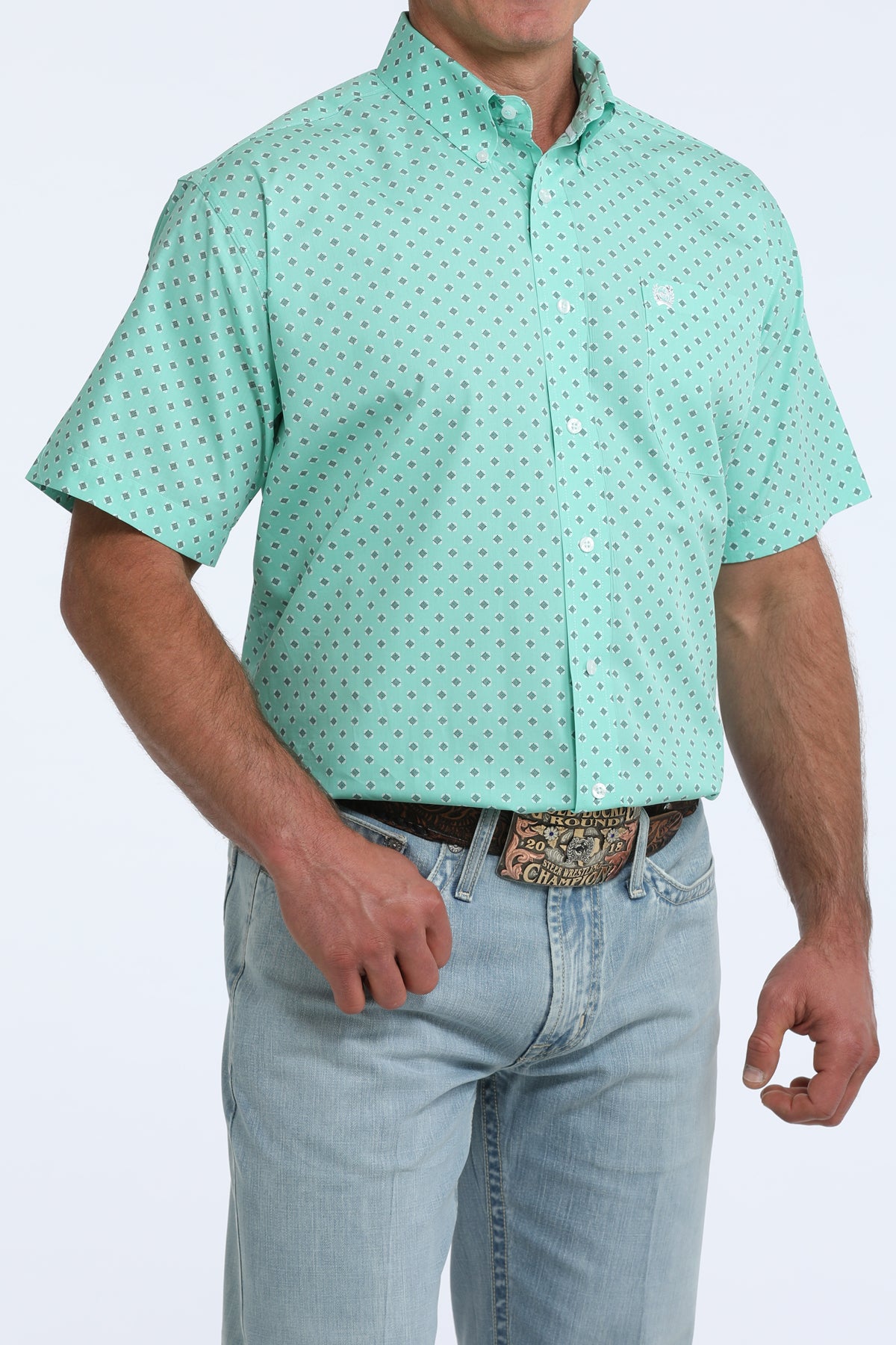 Cinch Turquoise Geo Print Button Down Shirt