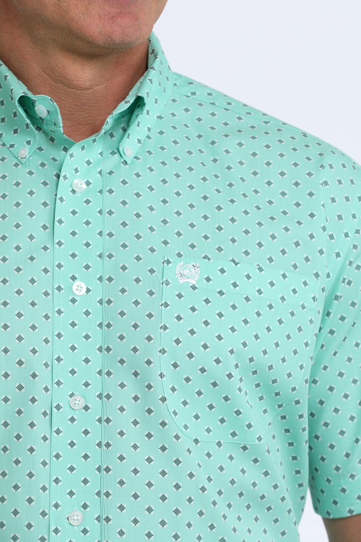 Cinch Turquoise Geo Print Button Down Shirt
