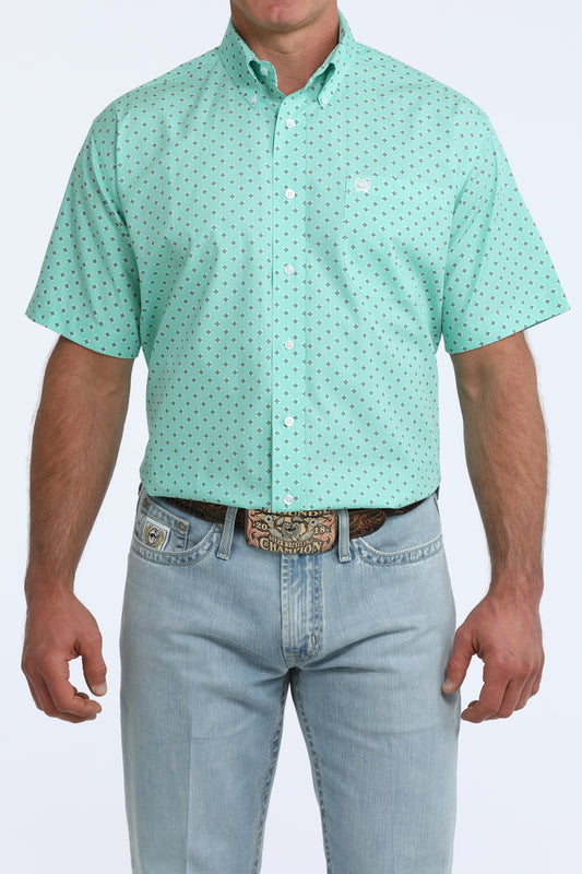 Cinch Turquoise Geo Print Button Down Shirt