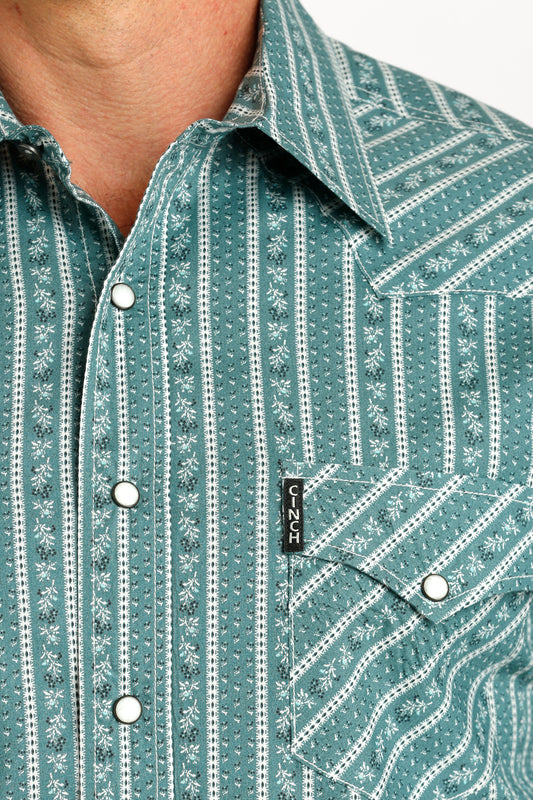 Cinch Men's Long Sleeve Modern Stripe Teal Green Shirt