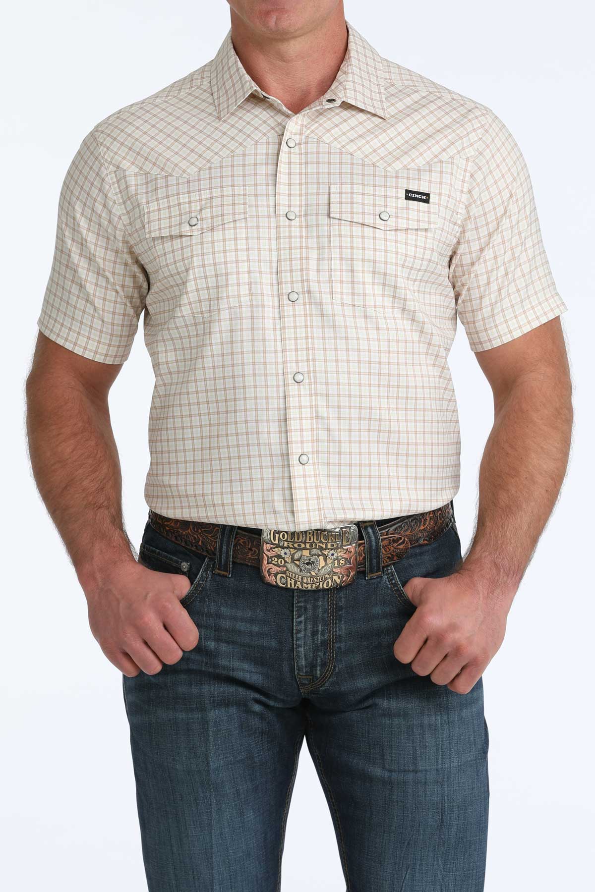 Cinch Men's Arenaflex Camp Shirt in White Plaid