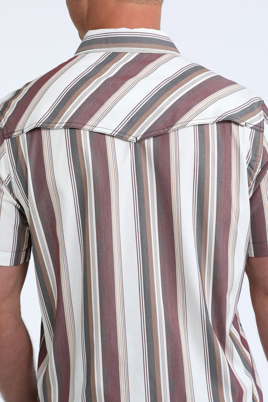 Cinch Camp Shirt in Burgundy & White Stripe