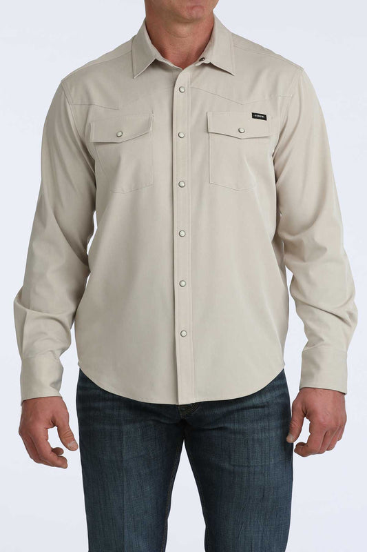 Cinch Men's Stretch Ripstop Camp Shirt in Khaki
