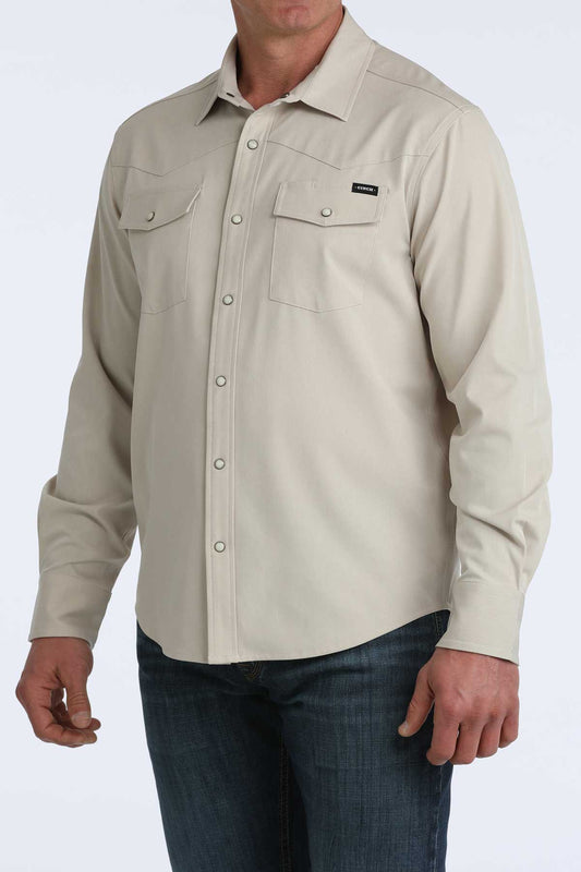 Cinch Men's Stretch Ripstop Camp Shirt in Khaki