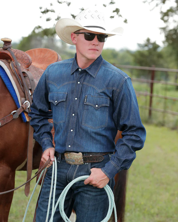 Cinch Men's Classic Fit Snap Front Western Shirt in Denim