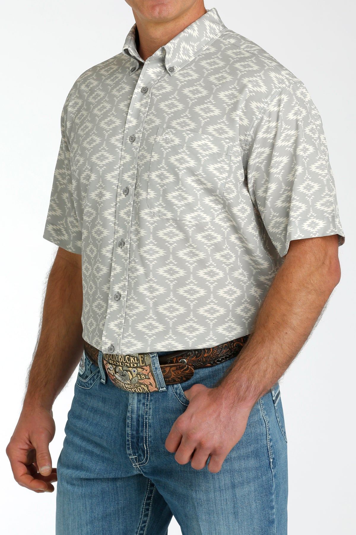 Cinch Men's ARENAFLEX Aztec Grey Short Sleeve Shirt