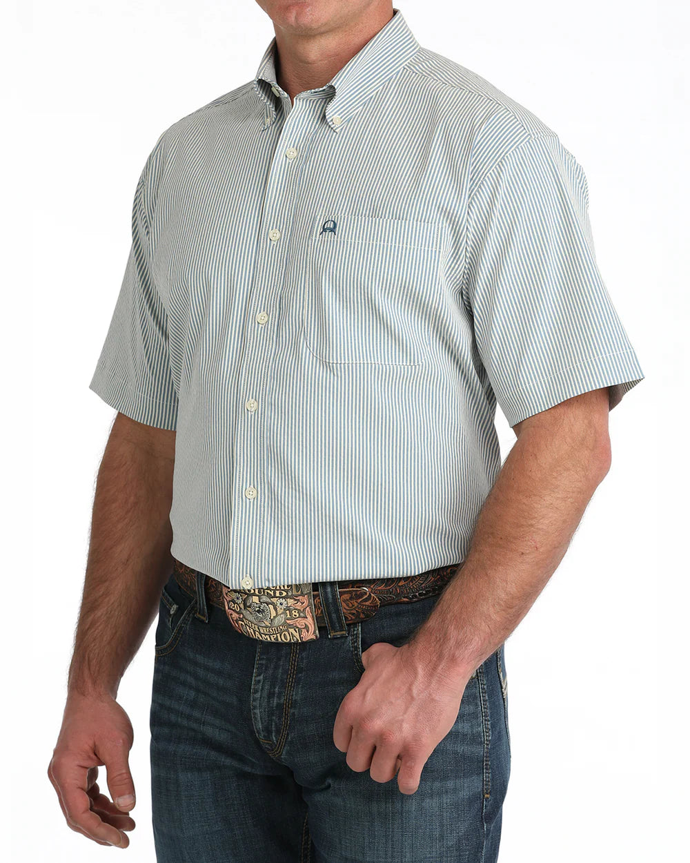 Cinch Men’s Arenaflex Button-Down Western Shirt in Blue Stripe