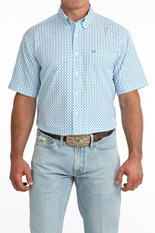 Cinch Men's ArenaFlex Blue Geo Diamond Print Short Sleeve Shirt