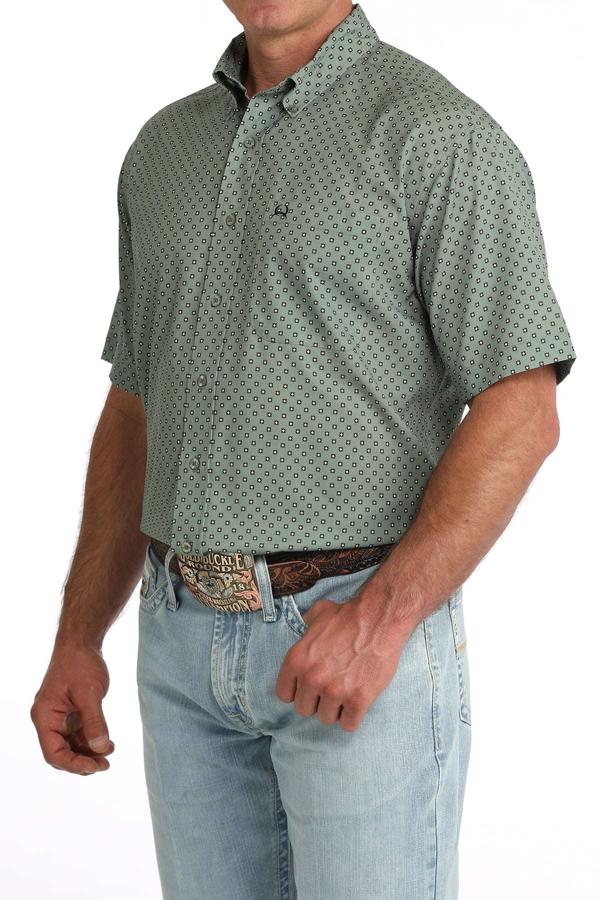 Cinch Men's Olive Print ArenaFlex Short Sleeve Shirt