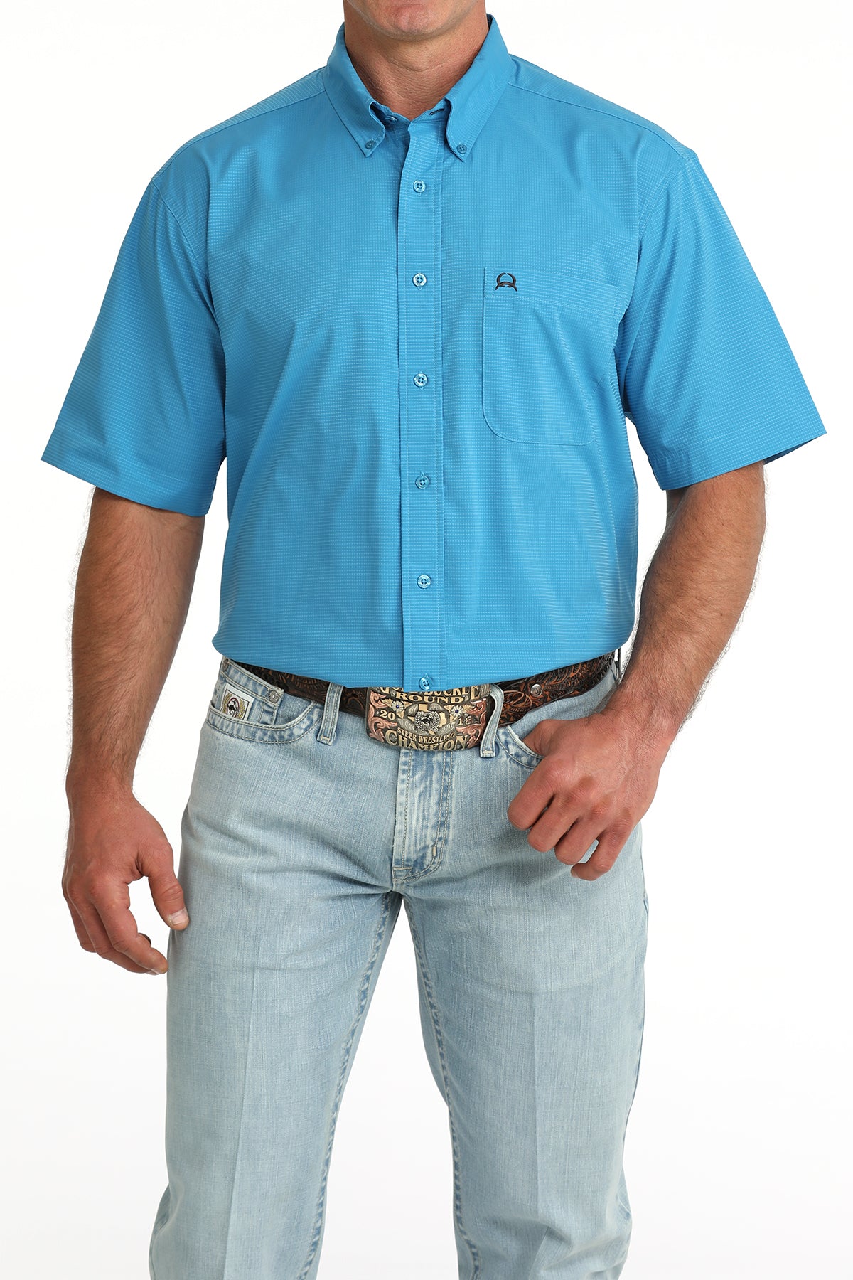 Cinch Men's Solid Blue ArenaFlex Short Sleeve Shirt