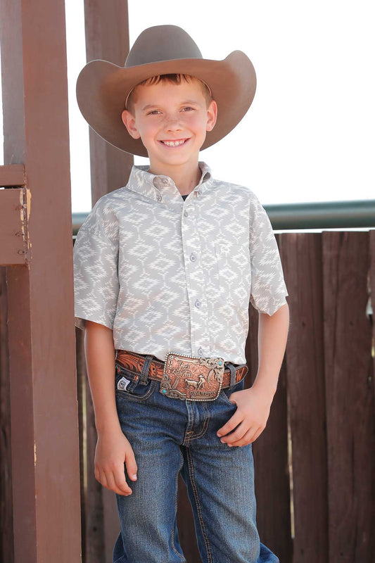 Cinch Boy's Short Sleeve Grey Aztec Shirt