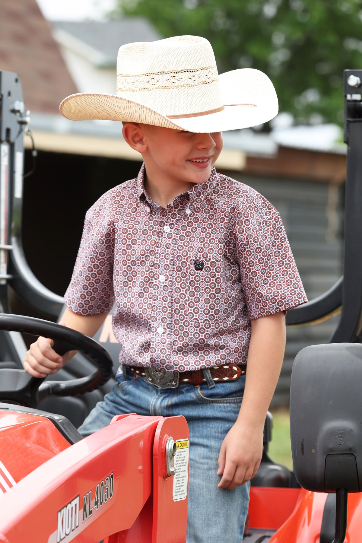 Cinch Boy's Button-Down Western Shirt in Red Medallion