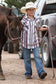 Cinch Boy's Striped Short Sleeve Snap Shirt in Burgundy & White