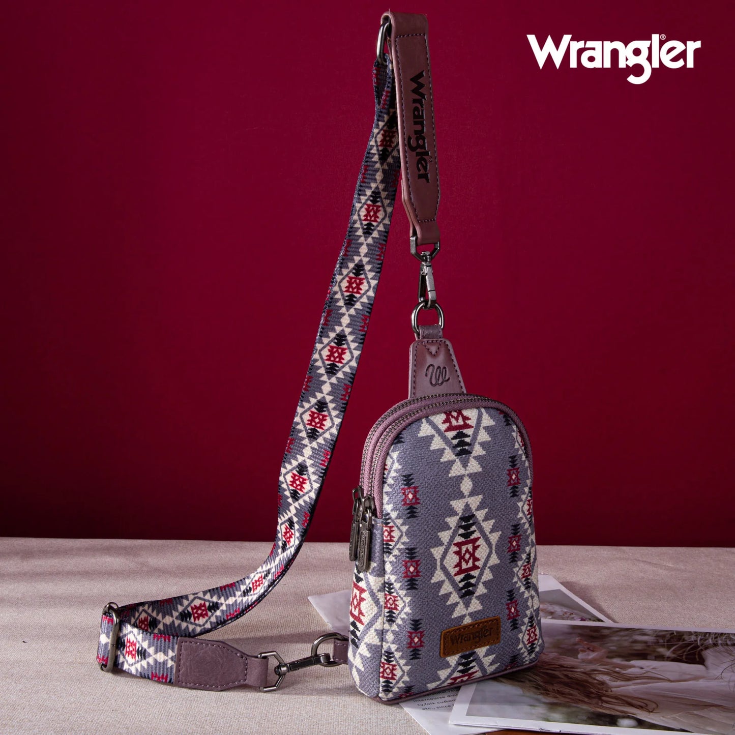 Wrangler Lavender Aztec Print Crossbody Sling Chest Bag