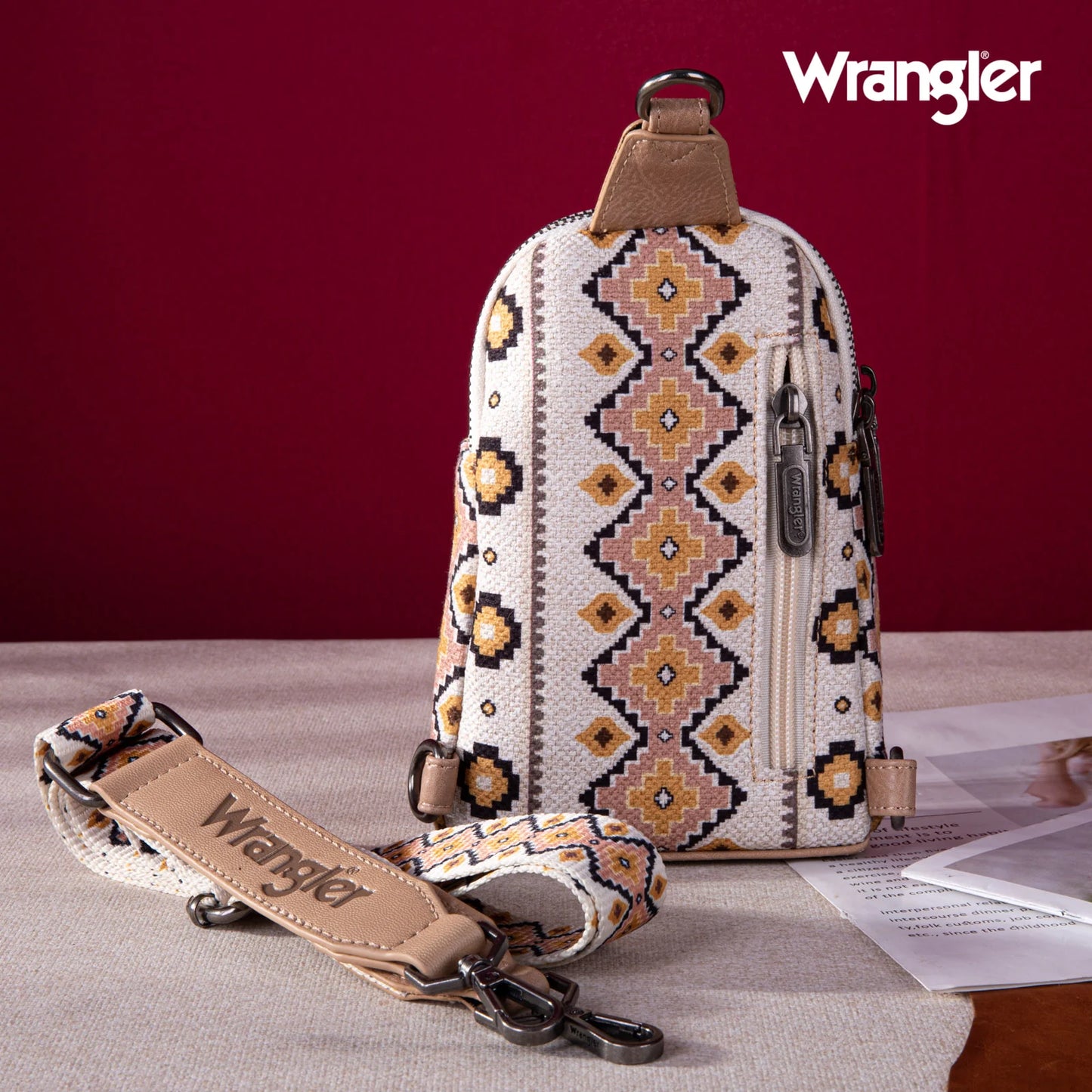 Wrangler Tan Aztec Print Crossbody Sling Chest Bag