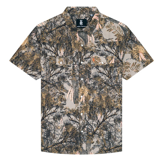 Raised By Coyote Mesquite Camo Short Sleeve Pearl Snap Shirt