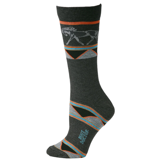 Boot Doctor Ladies Horse Pattern Grey Crew Socks