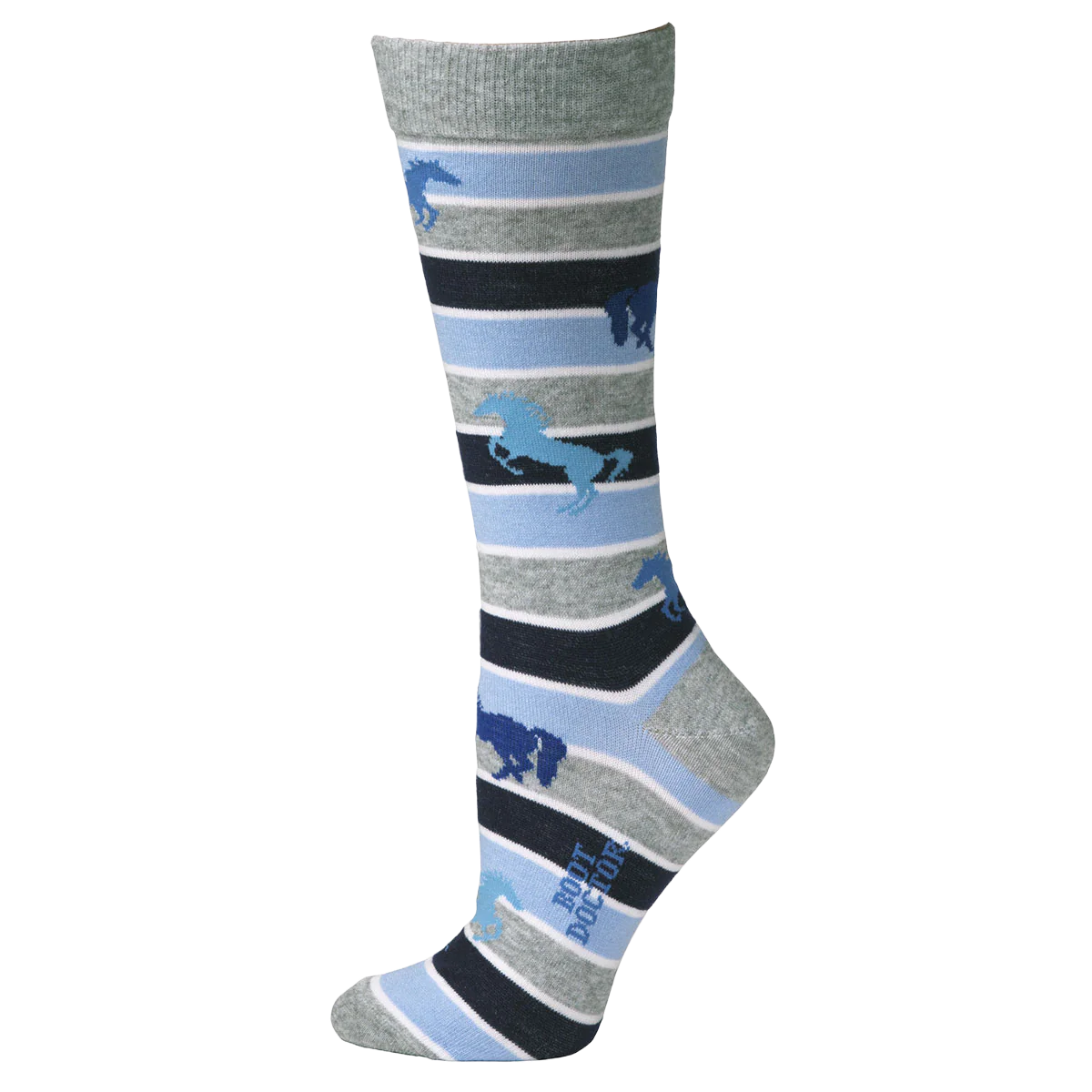 Boot Doctor Ladies Running Horse Blue & Grey Tall Crew Socks