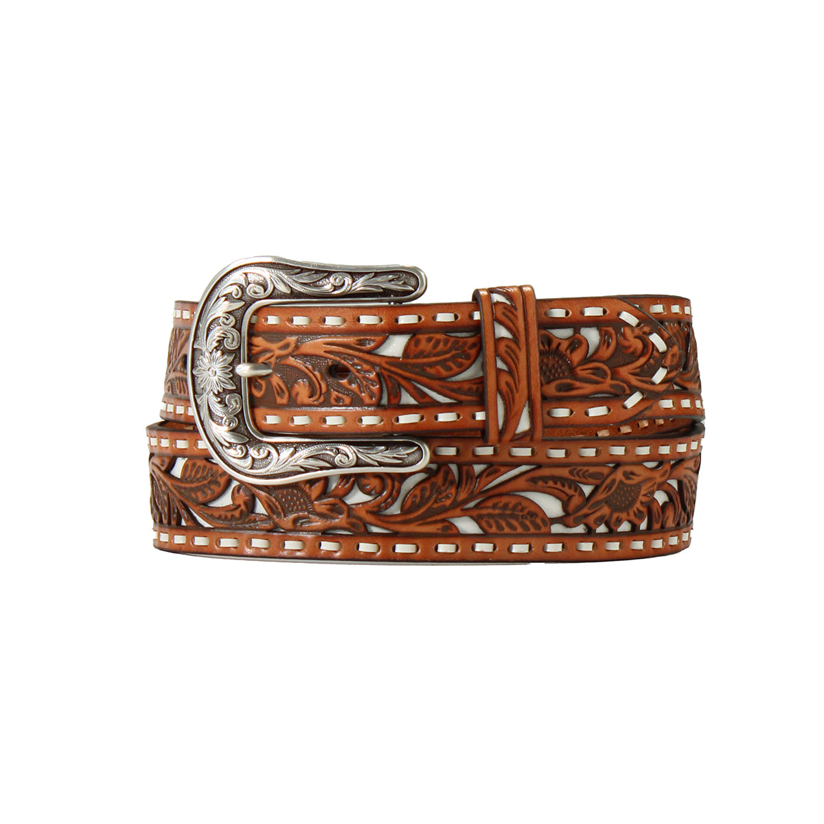 Nocona Ladies 1 1/2" Tan Floral Filigree with Glitter Underlay Belt
