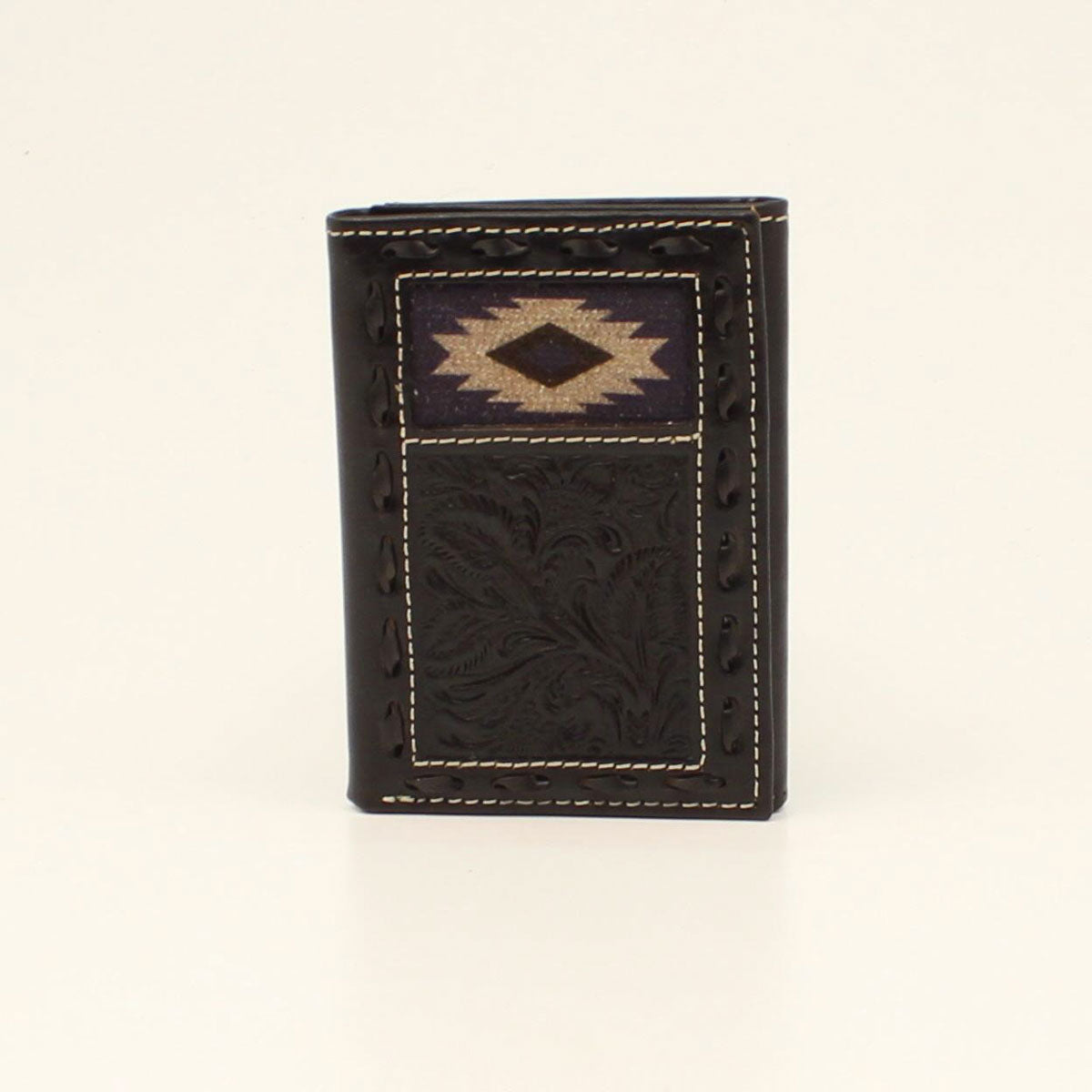 Nocona Black Southwestern Buck Lacing Trifold Wallet