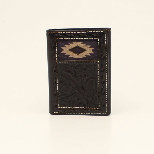 Nocona Black Southwestern Buck Lacing Trifold Wallet