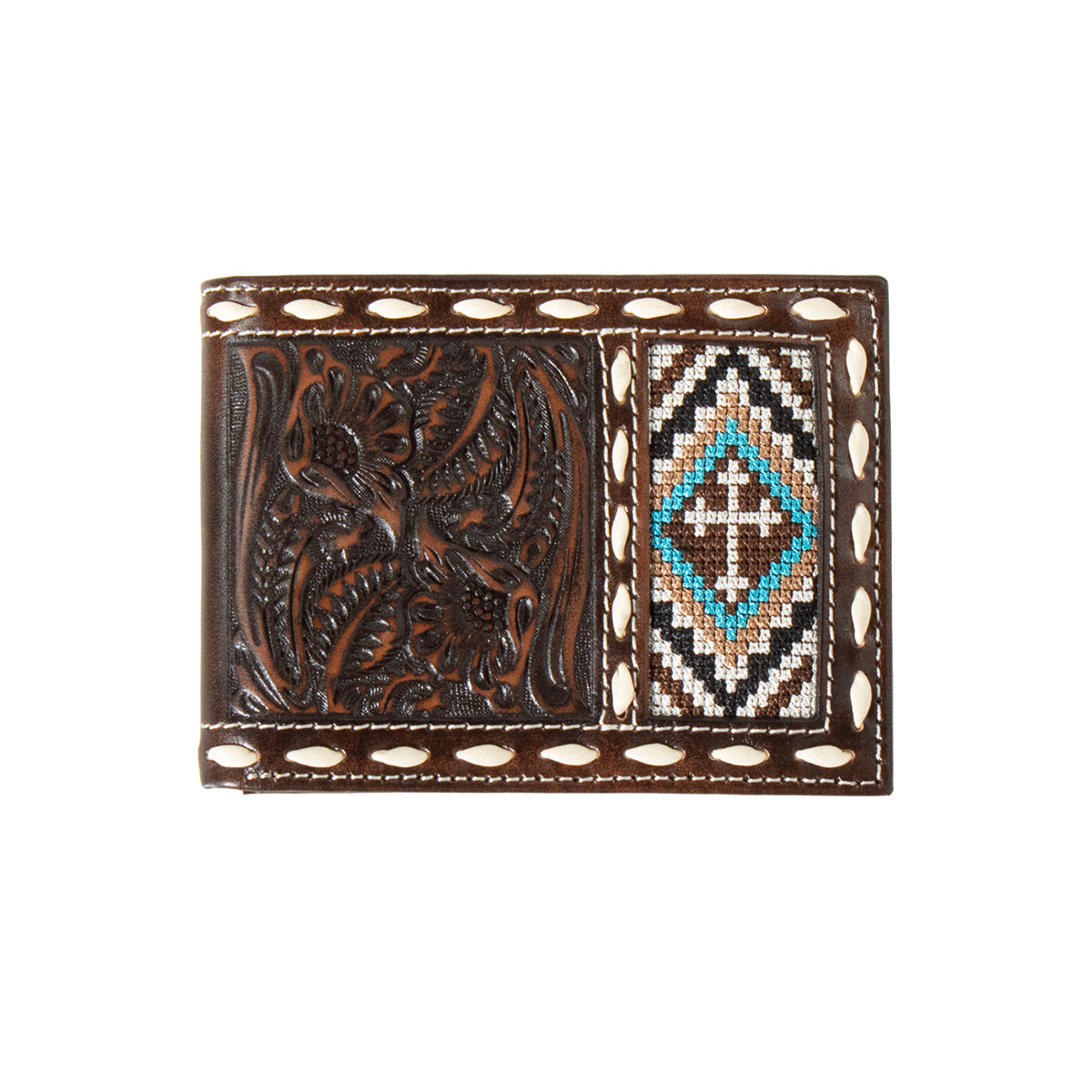 Nocona Brown Floral Embossed Cross Embroidered Bifold Wallet