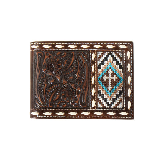 Nocona Brown Floral Embossed Cross Embroidered Bifold Wallet