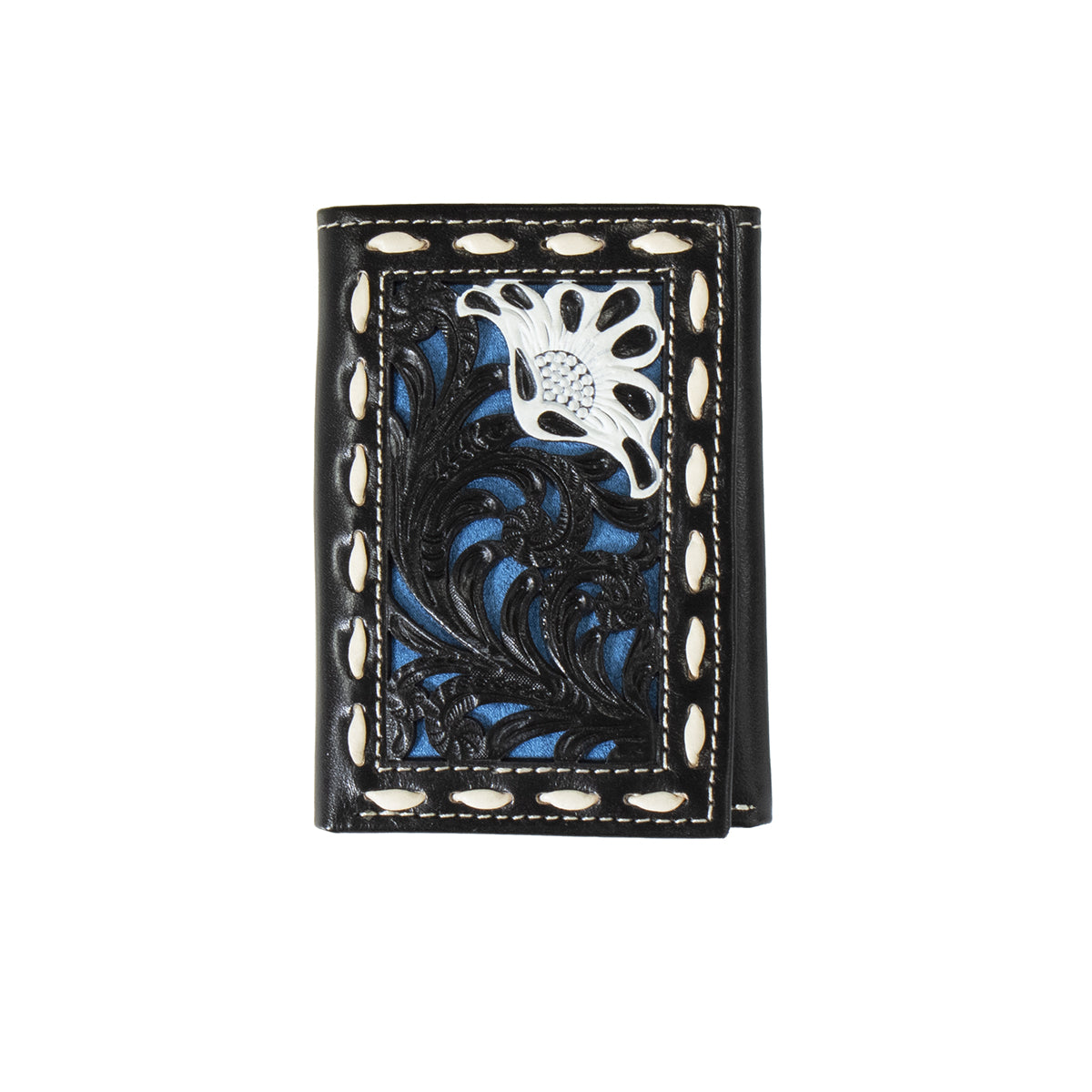 Nocona Floral Filigree with Blue Underlay Trifold Wallet
