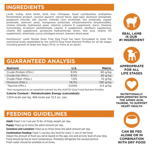 NutriSource Grain Free Lamb Wet Dog Food