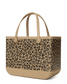 Leopard print Bogg bag with beige handle on a white background