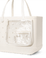 White Bogg tote bag with clear pocket attached on a white background