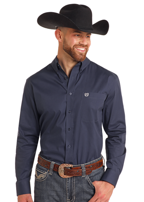 Panhandle Men's Solid Navy Button-Down Shirt