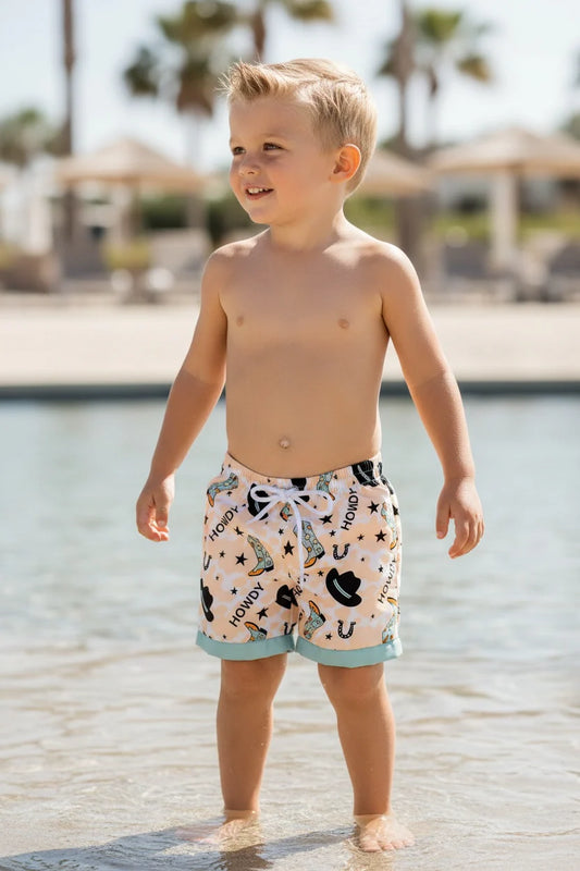 "Howdy" Western Print Swim Shorts