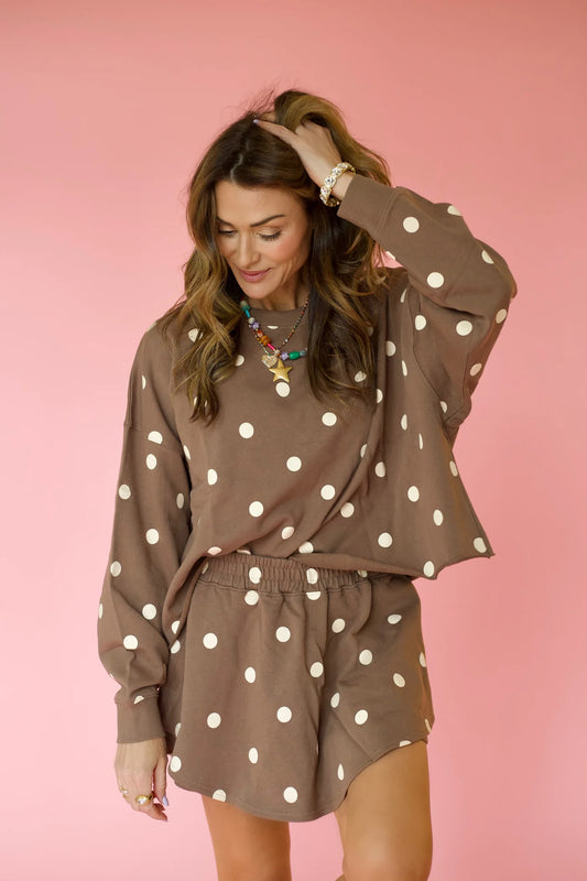 Poppy & Pine Mocha Polka Dot Long Sleeve Top & Skort Matching Set