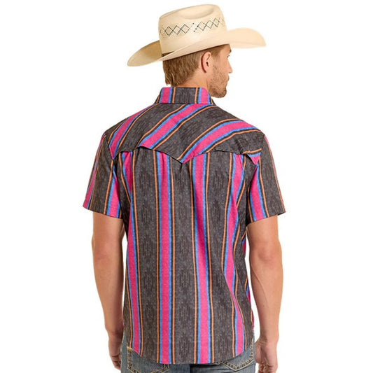 Rock & Roll TEK Western Magenta Stripe Short Sleeve Shirt
