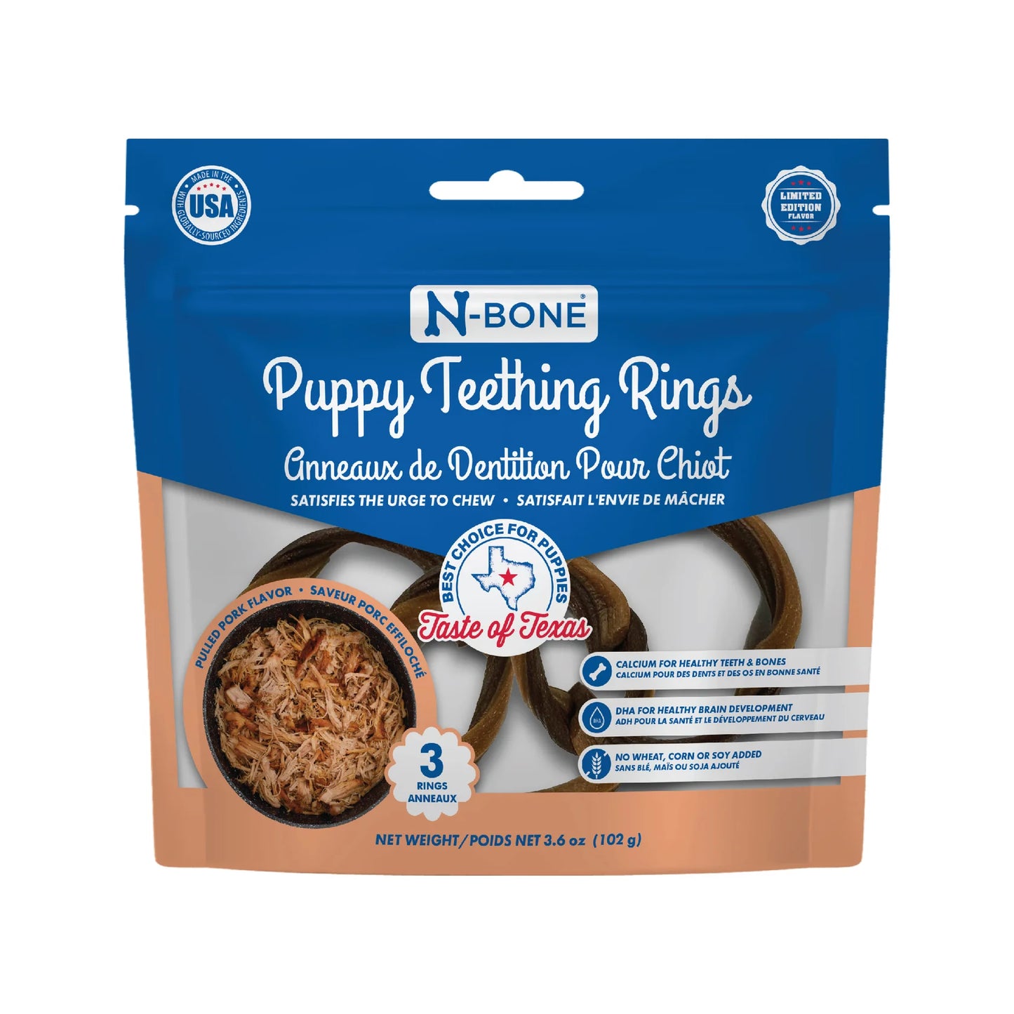 N-Bone Puppy Teething Rings Taste of Texas-Pulled Pork Flavor