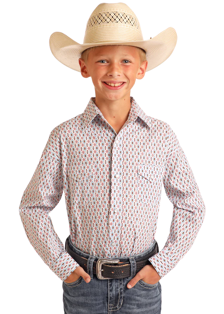 Panhandle Boys' Rough Stock Diamond Geo Print Long Sleeve Snap Shirt
