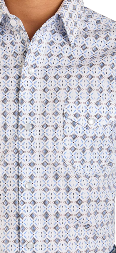 Panhandle Slim Boys' Rough Stock White Geo Print Long Sleeve Snap Shirt