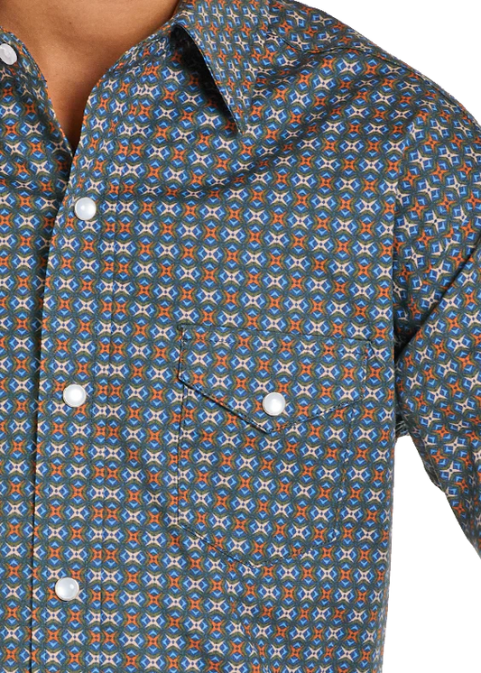 Panhandle Slim Boys' Rough Stock Vintage Diamond Print Long Sleeve Snap Shirt