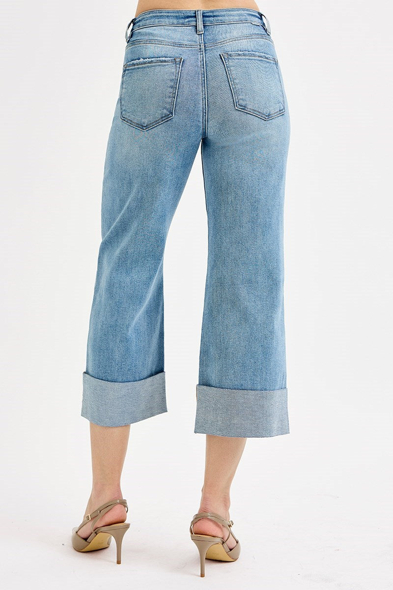 Risen Jeans Tummy Control High Rise Wide Leg Cuff Jeans