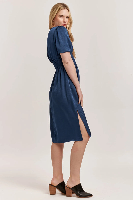 Dear John Denim Jennifer V-Neck Smocked Waist Midi Dress in New Blue