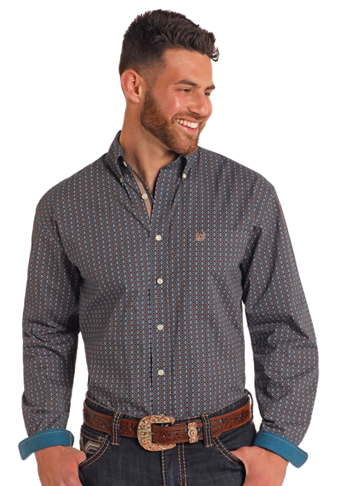 Panhandle Men's Rough Stock Blue Geo Shirt