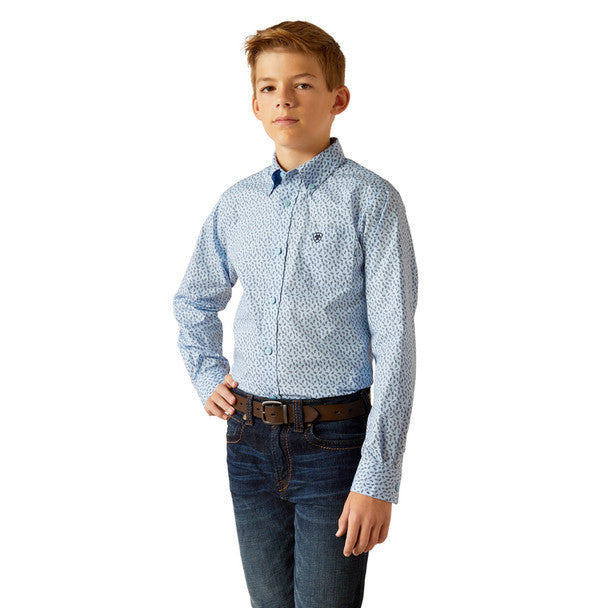 Ariat Boys Rowan Print Light Blue Shirt