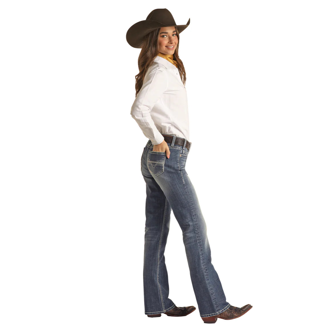 Rock and Roll Denim Ivory Embroidery Riding Jean